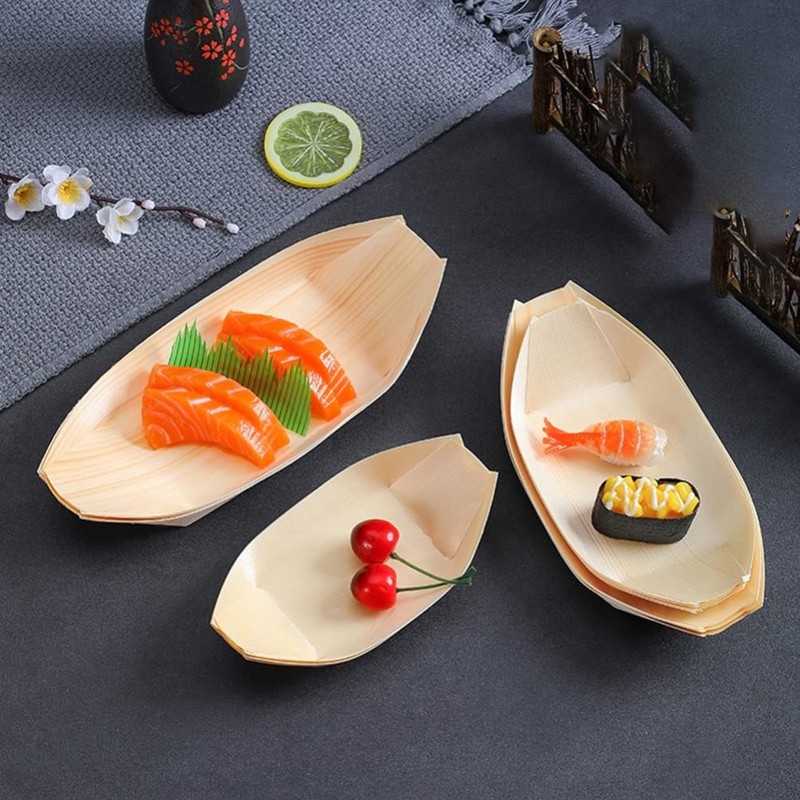 Operitacx 60Pcs Disposable Sushi Boats, 6 Inch Wood Sushi Serving