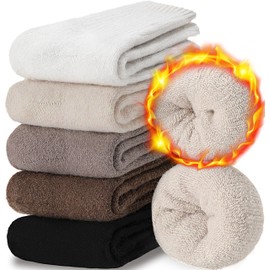 Women Merino Wool Socks Winter Warm Thermal Thick Hiking Cozy Comfy Crew Socks Stocking Stuffers Gifts for Womens 5 Pairs(Black/Khaki/Beige/White)