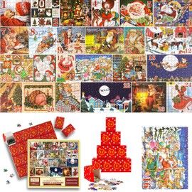 Advent Calendar 2024, Christmas Calendar Jigsaw Puzzles 1000 Pieces, Santa Claus Jigsaw Puzzle, 24 Puzzle Boxes for Countdown to Christmas, Christmas Gifts Toy for Adults and Children