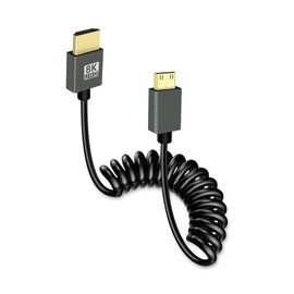 GELRHONR 8K Mini HDMI to HDMI Spiral Cable, Ultra Thin Mini HDMI Cable 2.1 Version High Speed 48 Gbps, Support 8K @ 60Hz 3D, for DSLR Camera Camcorder, HDTV, Laptop (Straight)