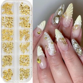 Metal Beach Nail Art Charms 3D Gold Marine Life Nail Charms with Seahorse Shell Starfish Designs Nail Rhinestones for Acrylic Nails Golden Palm Tree Flowers Nail Jewelry for Women Summer Nails Supply