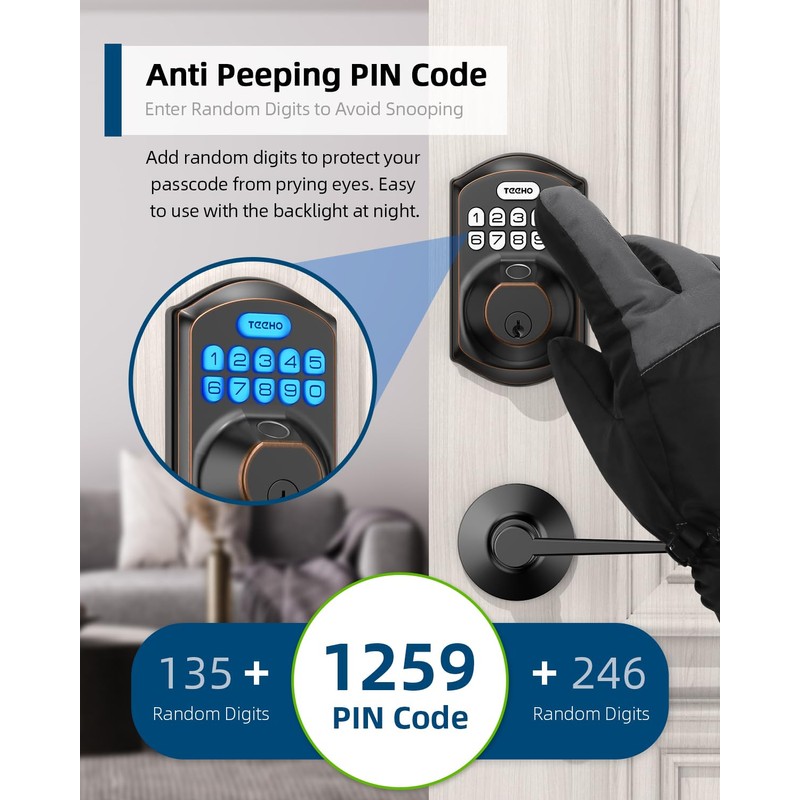 TEEHO TE002L Fingerprint Door Lock with 2 Lever Handles, Keyless