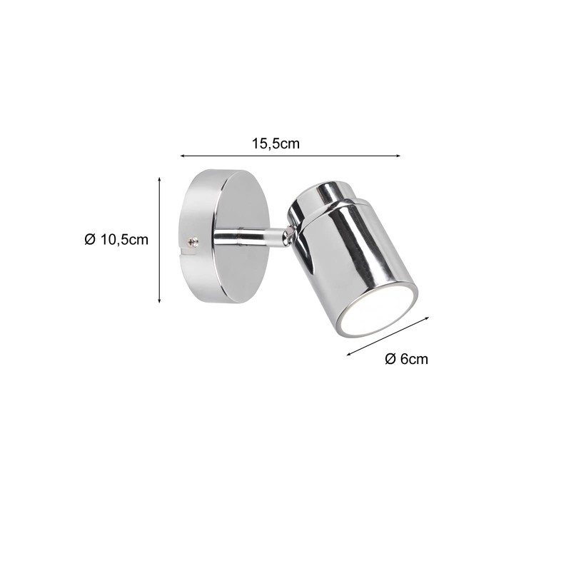 meineWunschleuchte Bathroom Wall Spotlight 1-Bulb Silver Chrome Swivelling IP44