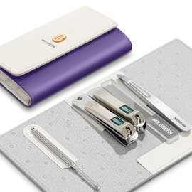 MR.GREEN Set de Manicura Colorido, Práctico Kit de Pedicura, Cortaúñas, Herramientas de Cuidado Personal, Tijeras para El Vello Facial con Estuche de Moda (Mr-6684 Morado)
