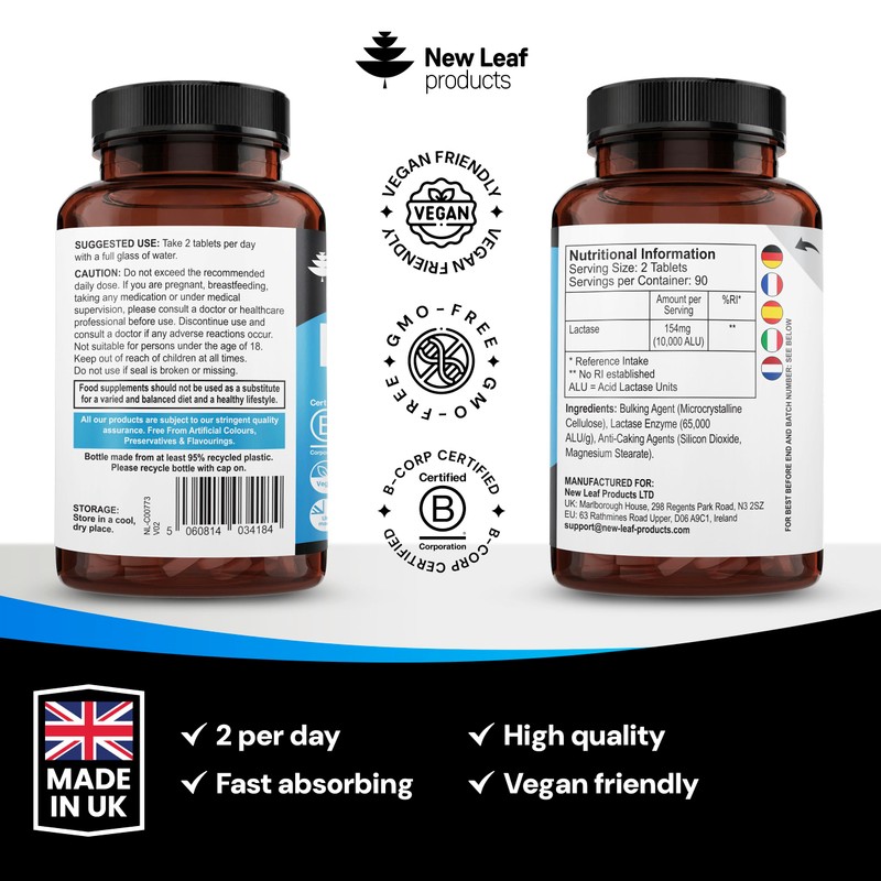 Lactase Tablets 10,000 ALU 180 Count, 3 Month Supply Lactase