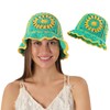 Fiewmay Boho Crochet Bucket Hat for Women Floral Handmade Beanies
