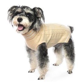 ROZKITCH Small Dog Sweater, Pullover Cold Weather Knitwear for Fall Winter, Dog Turtleneck Sweater Classic Thick Warm Clothes Outfit for Chihuahua, Bulldog, Dachshund, Pug, Yorkie for Puppy Beige XS