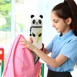 Kaishuai Federtasche,Silikontasche,Federmäppchen,Panda Stifthalter,Durchmesser 6,5 cm, Höhe 22 cm,Stand Up Federmäppchen für buntstifte Füllfederhalter Radiergummi Mäppchen