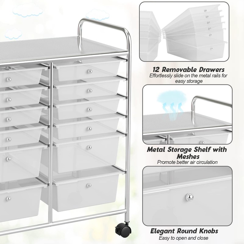 OFFICEJOY Storage Cart, 12 Drawer Rolling Organizer Cart with Large