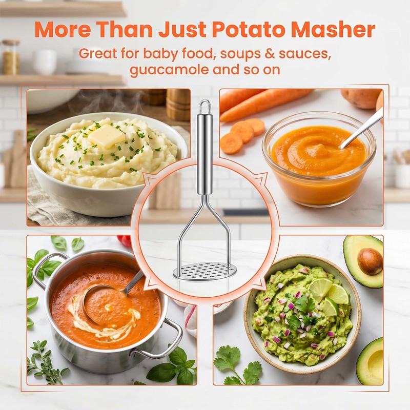 Starfa lab Potato Mashers Food Grade Stainless Steel,Dishwasher Safe