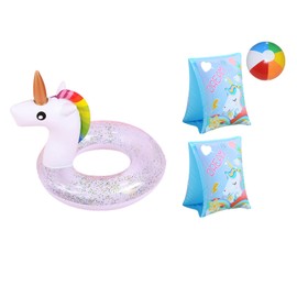 White Unicorn Pool Floats for Kids,Swimming Floats for Toddlers and Armbands Cute Inflatable Arm Bands for Girls 5-9 Years,Swimming Pool Float Toy Inflatable Swimming Ring for Summer Pool Water Party
