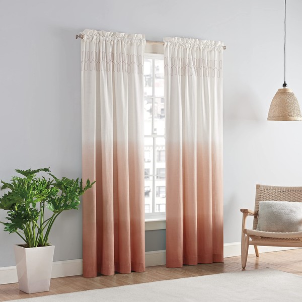 Vue Arashi Modern Boho Decorative Ombre Rod Pocket Window Curtain for Living Room (1 Panel), 52 in x 84 in, Melon