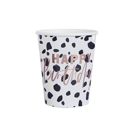 Club Green 10 Rose Gold Foil Happy Birthday Dalmatian Spots Cups, Rose Gold Birthday Party Cups, Birthday Paper Cups, Spotty Birthday Cups