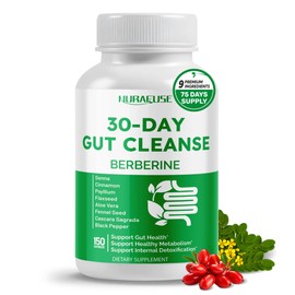 NURAFUSE 30-Day Gut Cleanse with Berberine and Senna, Cinnamon, Psyllium, Flaxseed, Aloe Vera– Supports Gut Health, Healthy Metabolism – 150 Capsules – Made in The USA