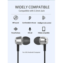 HAPPYAUDIO Audifonos Alambricos 3.5 con Microfono,Graves Fuertes 9D HiFi Audifonos Alambrico Sonido Envolvente Estéreo Subwoofer Audifonos