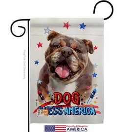 Breeze Decor Patriotic Chocolate Bulldog Garden Flag Set with Stand Animals Dog Puppy Spoiled Paw Canine Fur Pet Nature Farm Animal Creature Small Gift Yard House Banner Made in USA 13 X 18.5