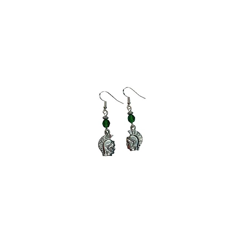 Green crystal Spartan, Gladiator or Trojan Earrings on sterling silver