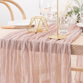 MLMW 1 Pack Cheesecloth Table Runner Bulk 14ft Gauze Table Runner 35 × 170 Inch Rustic Cheese Cloth Table Runner for Wedding Baby Shower Birthday Bridal Party Decorations Dusty Pink