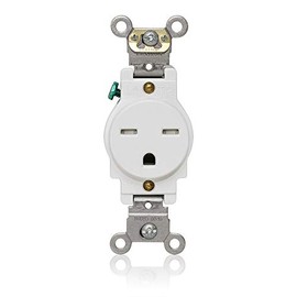 Leviton T5661-W Single Receptacle Outlet, Tamper-Resistant, 15 Amp, 250 Volt, Heavy-Duty Industrial Specification Grade, Back or Side Wire, Self-Grounding White