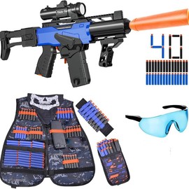 Toy Gun Automatic Sniper Rifle with Scope, Tactical Vest Kit, goggles，Toy Foam Blasters with 40 Soft Bullets, Electric Gun for Boys Age 8-12, x shot insanity，summer toy，Gifts for Birthday Christmas