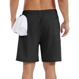 Aoyoting Men's Stretch Waist Casual Shorts-7" Quick Dry Running Athletic Shorts with Towel Loop Black