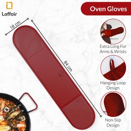 Double Oven Gloves Heat Resistant by Laffair® - Maroon Oven Gloves - Non-Slip Silicon - Modern Oven Mitt & Potholder for Home Cooking - Maximum Heat Protection