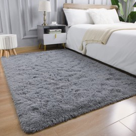 AROGAN Grey Fluffy Rugs for Bedroom Living Room, Shag Area Rugs for Nursery Kids Girls Room, Plush Fur Rug for Playroom Dorm, 3x5 Feet