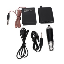 RCA Tattoo Pen Kit Silver Black Rotary Tattoo Machine Power Supply Clip Cord Foot Pedal Set 90‑265V EU Plug