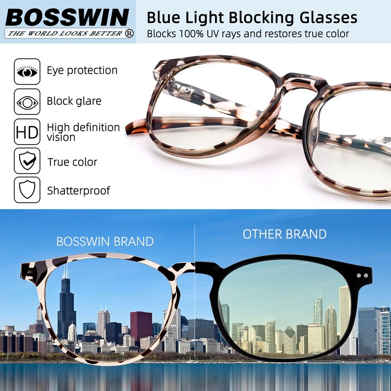 BOSSWIN Blue Light Blocking Glasses for women/men - 4Pack Computer