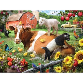 Bits and Pieces - 500 Piece Jigsaw Puzzle for Adults - 'Cow and Goats' - Large Piece Farm Jigsaw by Larry Jones - 18" x 24"