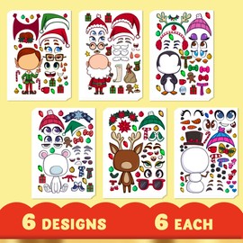 JOYIN 36 Pcs Christmas Make-a-face Sticker Sheets Make Your Own Xmas Characters Mix and Match Sticker with Full Body Design Reindeer, Snowman, Elf, for Kids Party Favor Art Craft Classroom Activities