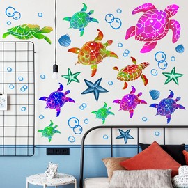 WOHAHA Wall Sticker, Stylish, Sea, Sea Turtle, Colorful, Cute, Animal, Wall Sticker, Bubble, Starfish, Decorative, Toilet, Bathroom, Children's Room, Toy Room, Wallpaper, Children's Room, Bedroom,