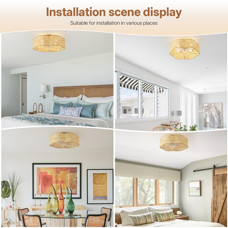 Glmthux Caged Ceiling Fan with Lights, Flush Mount 20" Boho