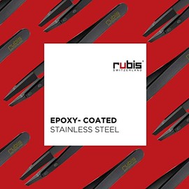 Rubis Classic Techno - Pinzas de acero inoxidable para cejas precisas y depilación, puntas de polímero inclinadas, fabricadas en Suiza, color negro