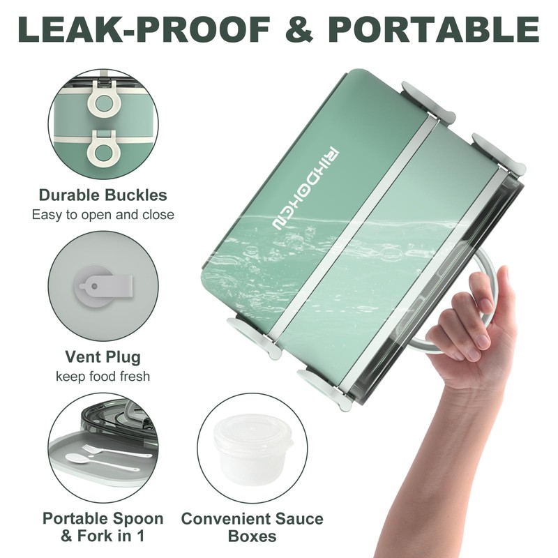 RIKDOKEN Lunch Box, Stackable 2 Layers Containers, Portable 64OZ Large