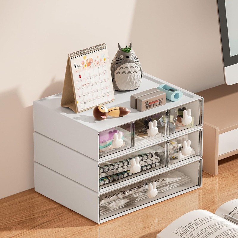 Marbrasse Desk Organizer with 6 Drawers, 3 Tier Stackable Storage