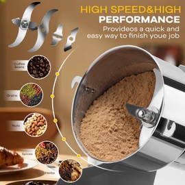 800G Electric Grain Grinder Mill，110V Swing-Type 304 High-speed Spice Herb Mill Commercial Powder Machine for Dry Cereals Grain Herb Spice Coffee Corn Bean Pepper, Etc., (800G High-Speed)