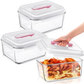 Blushtier 2 Pcs 6500 ML/ 220 oz/ 28 Cup Large Glass Food Storage Containers with Airtight Locking Lid Ideal Storing Food Vegetables Fruits Baking Casserole Lasagna Roasting Turkey, Transparent