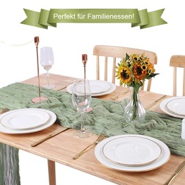 Abnaok Set of 4 Table Runners Green 90 x 300 cm Cheese Cloth Table Runner Muslin for Wedding Arch Wedding Bridal Shower Birthday Party