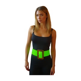 TrendyFashionJewelry Women Wide Faux Leather Band Belt Hip Waisted Gold Metal Square Buckle S M Neon Green