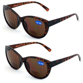 V.W.E. 2 Pairs Women Bifocal Reading Sunglasses Reader Glasses Cateye Vintage Jackie Oval (2 Tortoise, 2.00)
