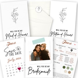 STOFINITY Will You Be My Bridesmaid Card - 8 Bridesmaid Proposal Card, 1 Will You Be My Maid Of Honor Card, 1 Will You Be My Matron Of Honor Proposal, Bridesmaid Proposal Gifts Ideas and Stickers
