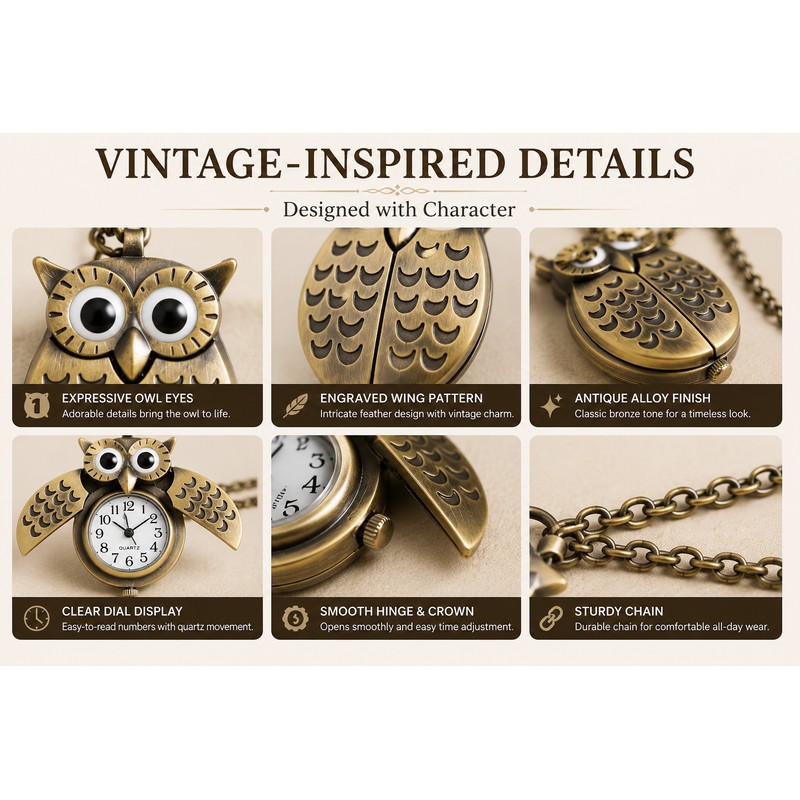 Vintage Owl Pocket Watch Necklace for Everyday Style – Opening