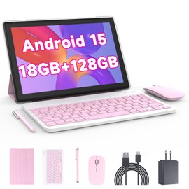 Tablet with Keyboard Android 15 Tablets 2 in 1 Tablet 18GB+128GB Supports 2TB Expansion 10 inch Tablets Include Case Mouse Stylus 6000mAh Battery 2MP+8MP Dual Camera 5G-WiFi-6 Bluetooth 10.1" Tableta
