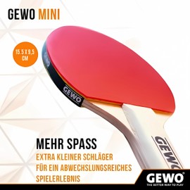 GEWO Mini Bat - Small Fun Table Tennis Bat with Reduced Handle and Racket Blade for Leisure Fun - Lightweight Complete Bat with Red/Black Nubs Inner Pads, 15.5 x 9.5 cm