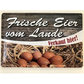 Tin Sign 20 x 30 cm Curved Fresh Eggs from Lande Verkauf hier Chicken Sayings Decorative Gift Sign
