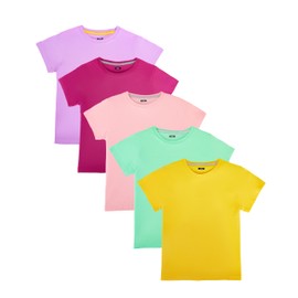 Nutria B01A Children's T-Shirts 100% Cotton Pack of 5 for Girls and Boys Various Colour Sets Available Ideal for Printing, Rose/Purple/Pink/Mint Green/Light Orange