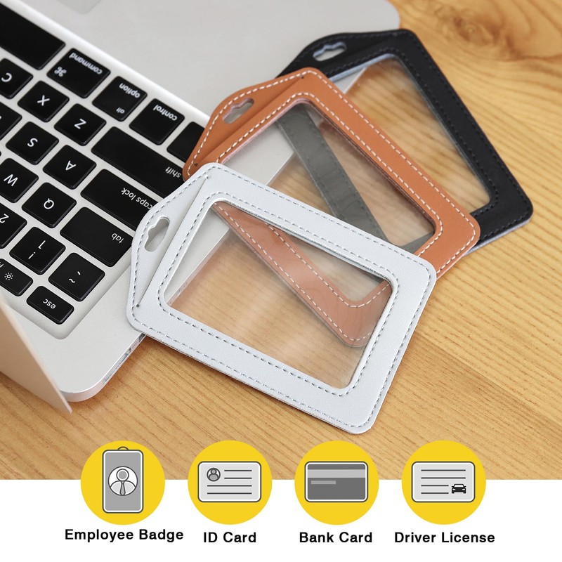 Vividwise 3 Pcs Vertical Leather Badge Holders, Black/Brown/Gray ID Holder