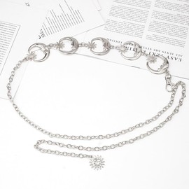 Weenkeey Moon Waist Chain Fashion Metal Chain Belt Adjustable Body Chain for Dress Shirts Coat Jeans - Silver, Alloy