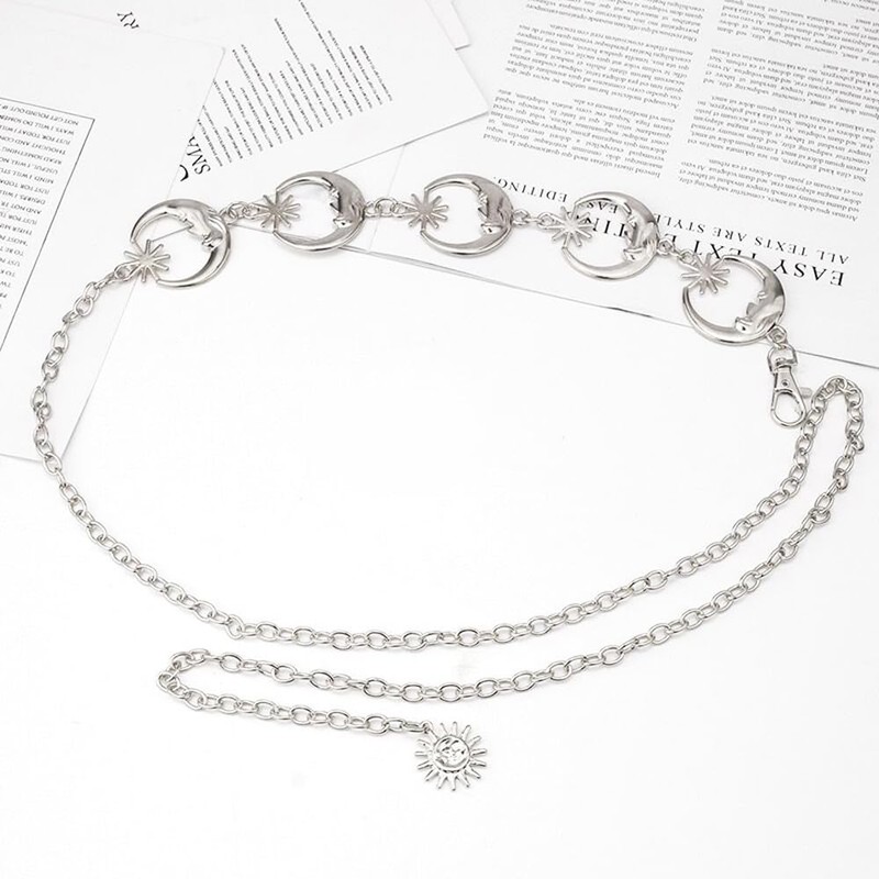 Weenkeey Moon Waist Chain Fashion Metal Chain Belt Adjustable Body